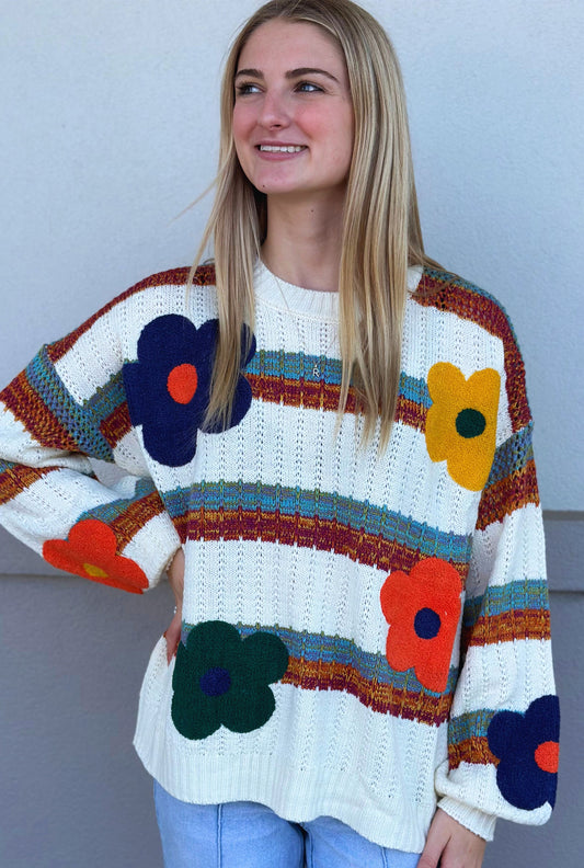 IVORY FLOWER PATCH SWEATER