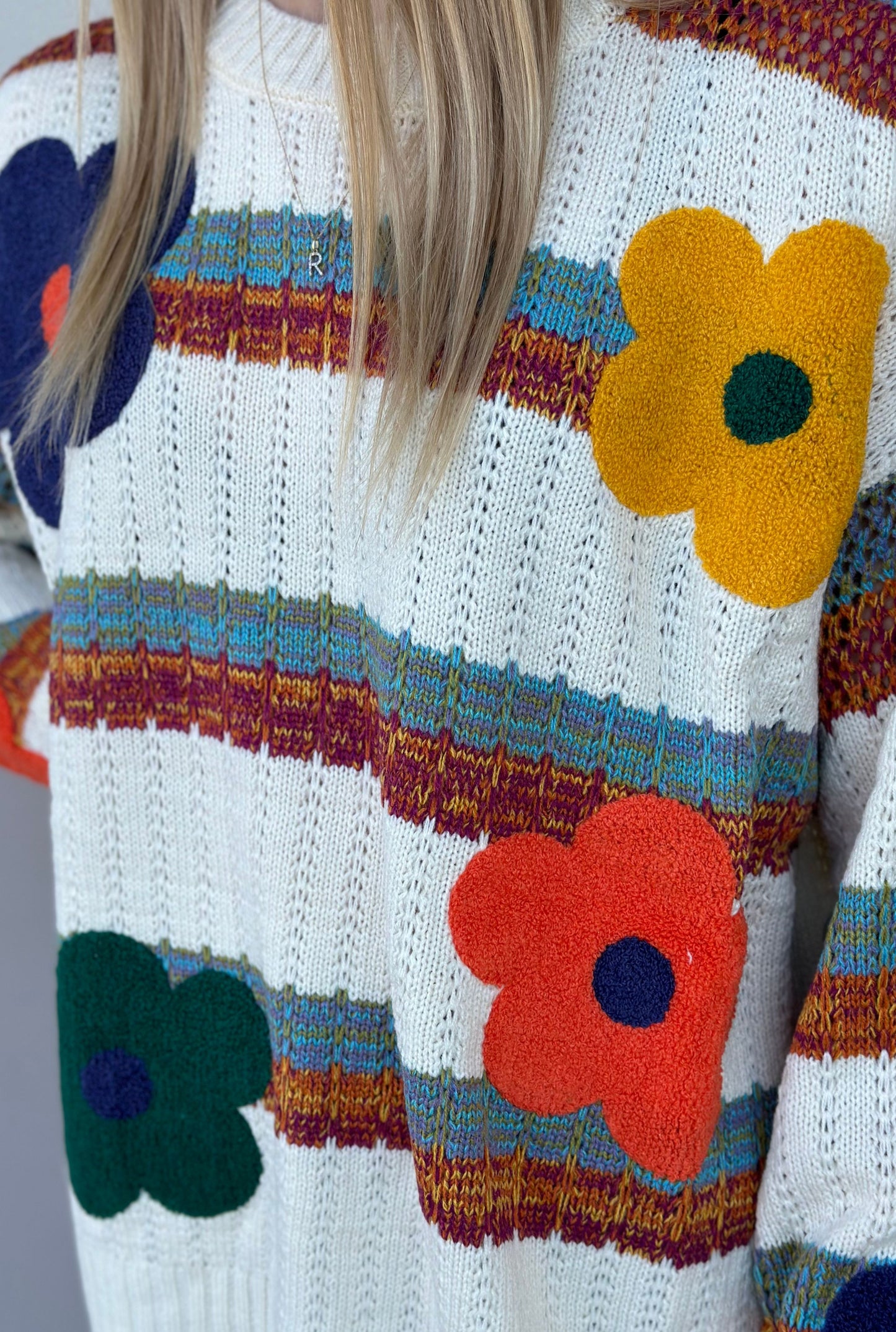 IVORY FLOWER PATCH SWEATER