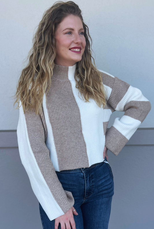 TAUPE COLORBLOCK CALLIE SWEATER