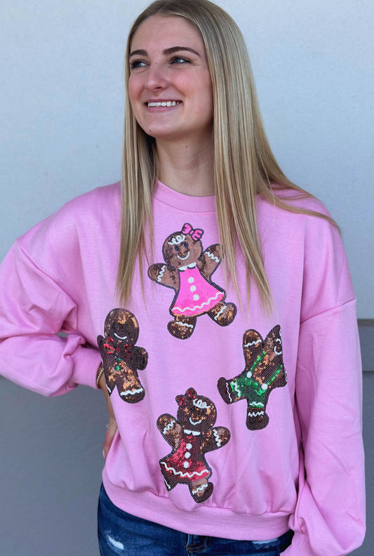 PINK SEQUIN GINGERBREAD SWEATSHIRT