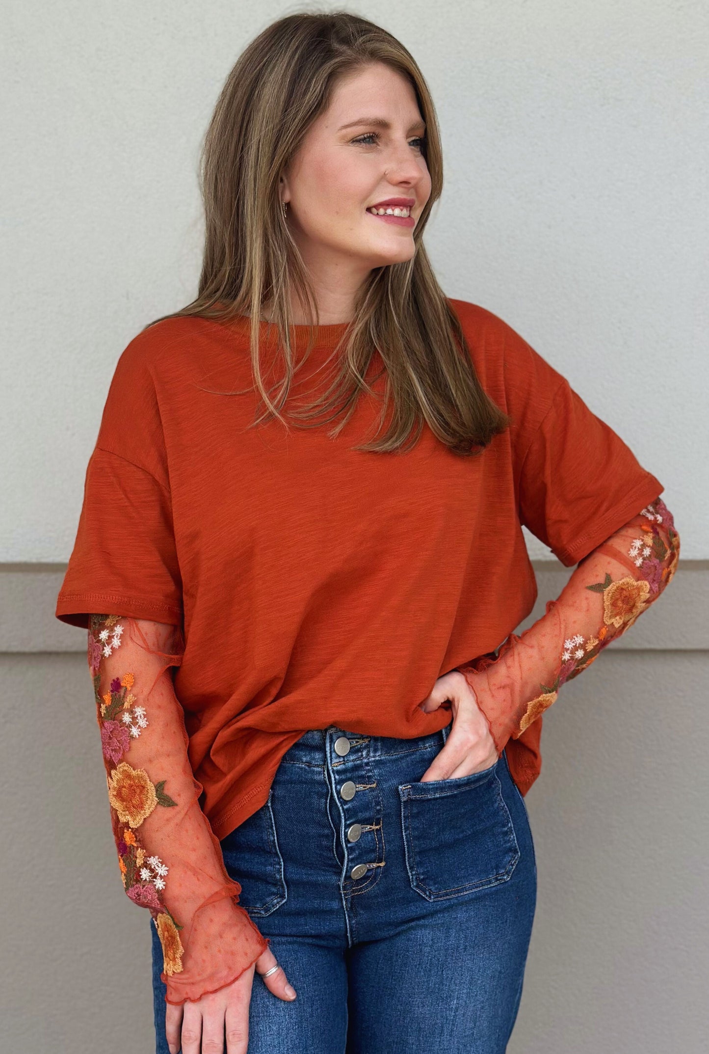 RUST VINTAGE SLEEVE TOP