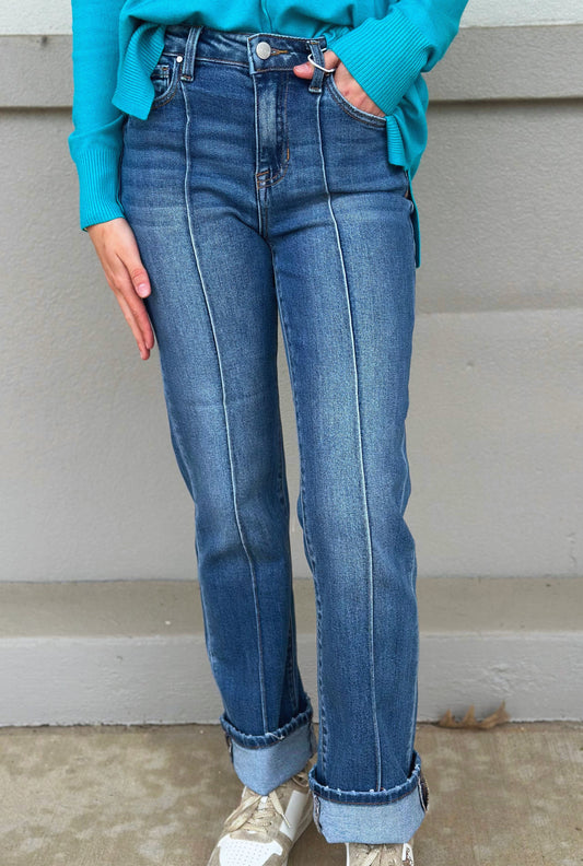 ANKLE STRAIGHT-WIDE CUFFED JEANS