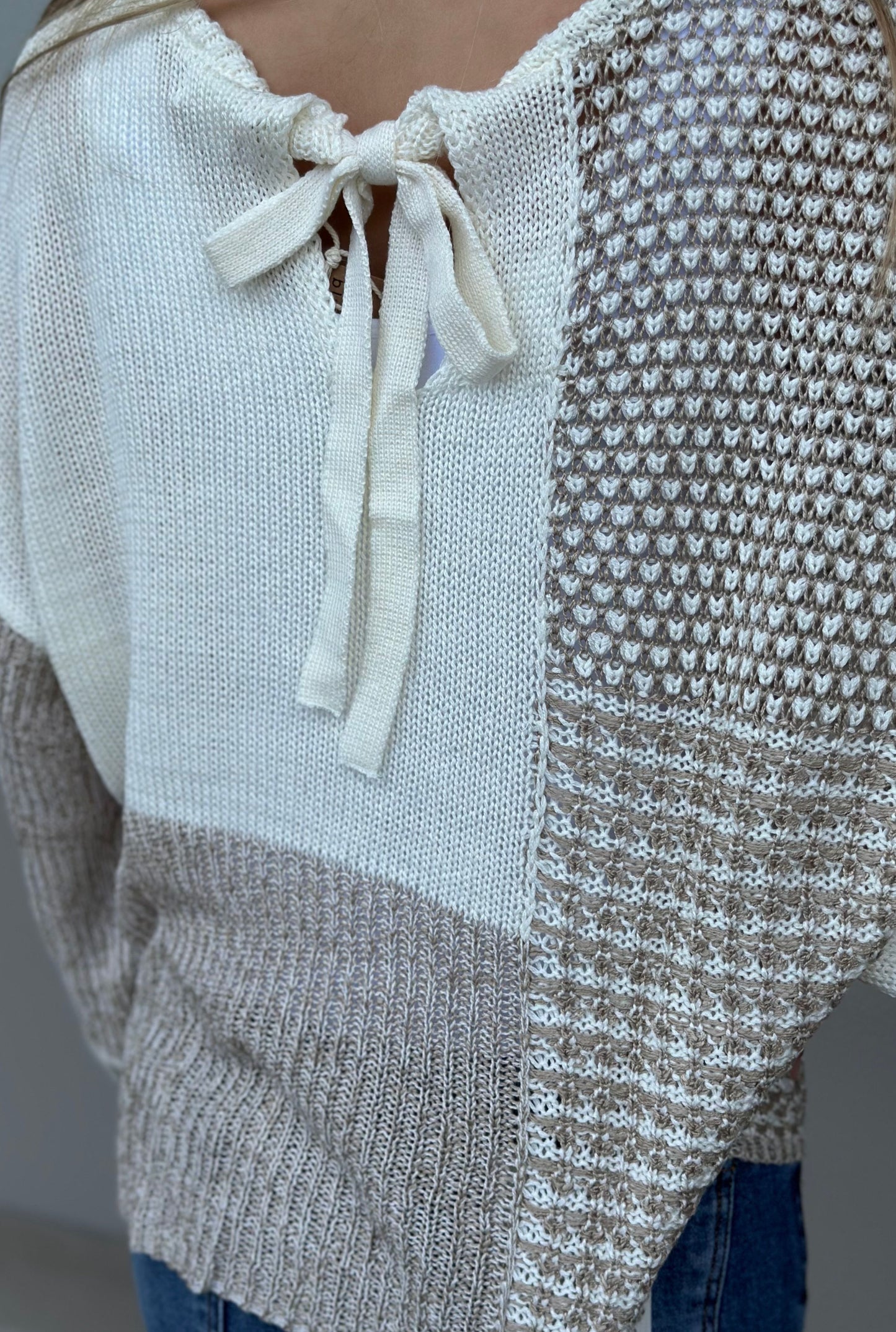 TAUPE COLORBLOCK TIFFANY SWEATER