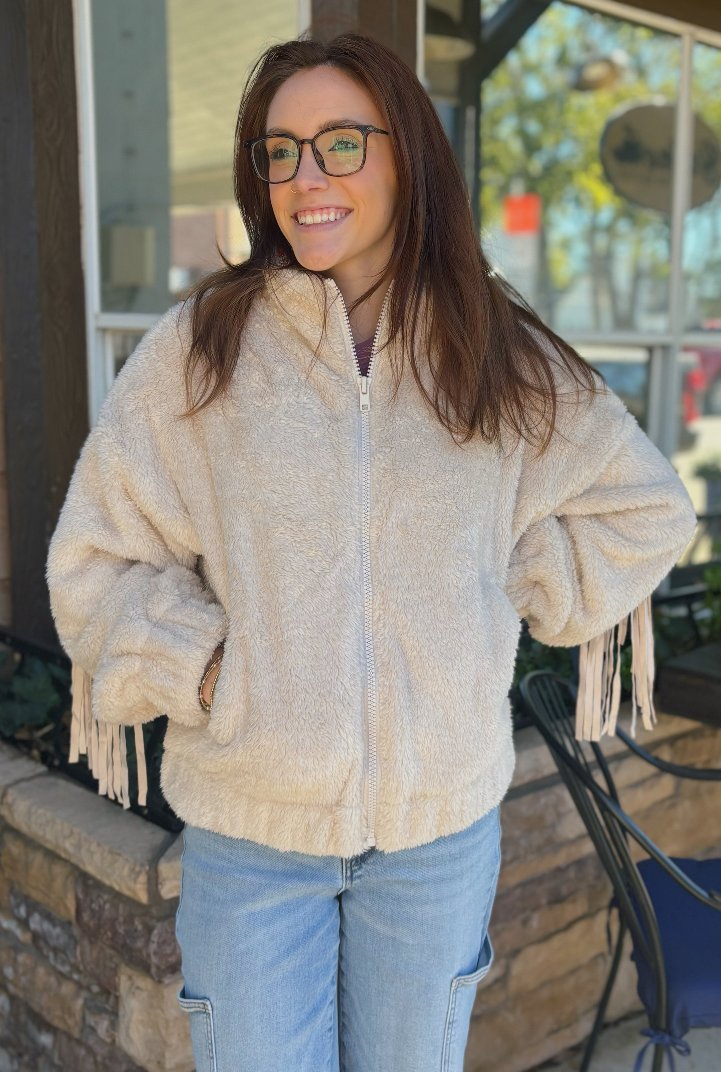 IVORY FRINGE FLUFF JACKET