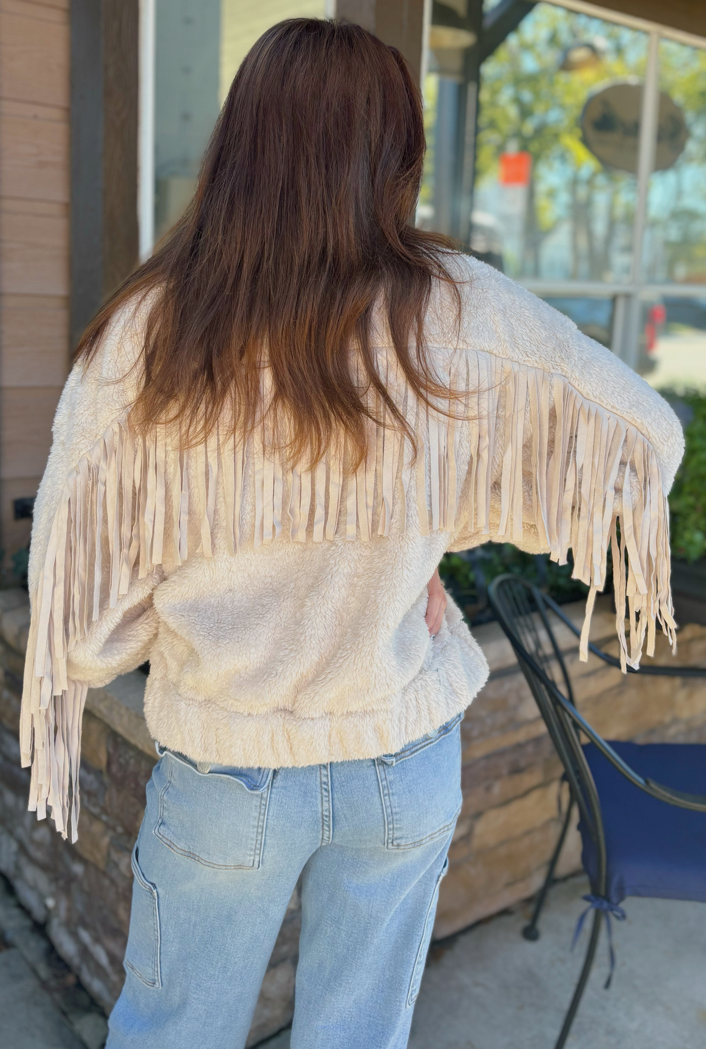 IVORY FRINGE FLUFF JACKET