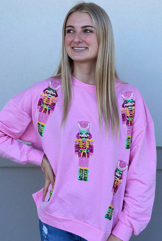 PINK SEQUIN NUTCRACKER SWEATER