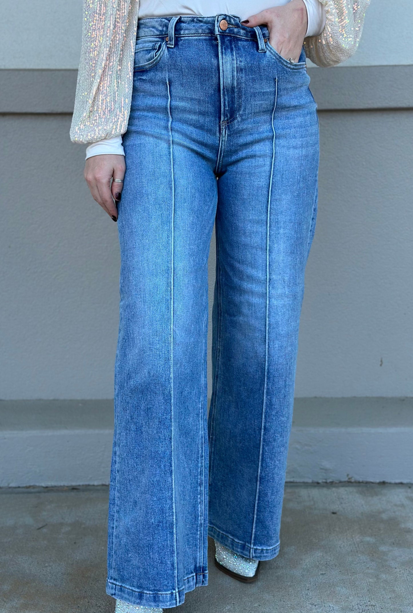 RISEN STRIPED WIDE LEG JEANS