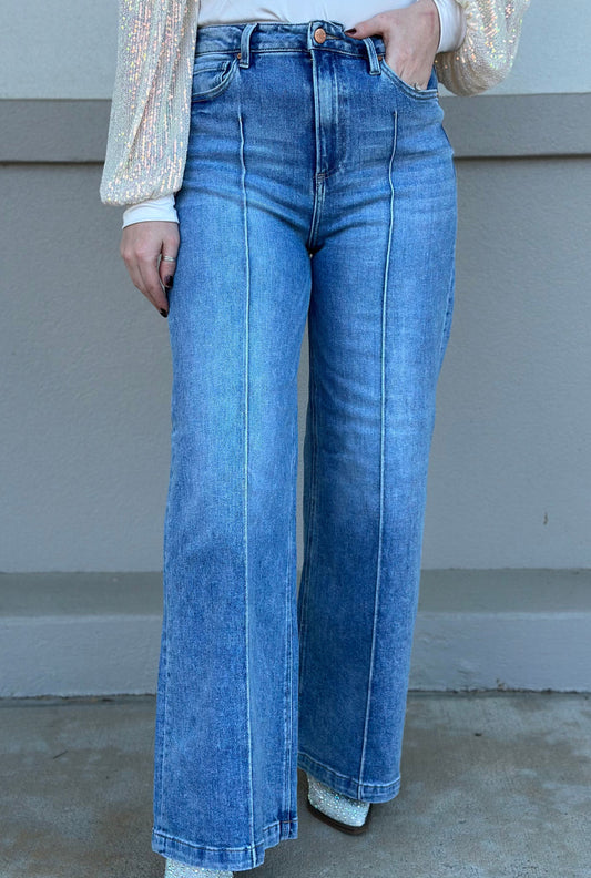 RISEN STRIPED WIDE LEG JEANS