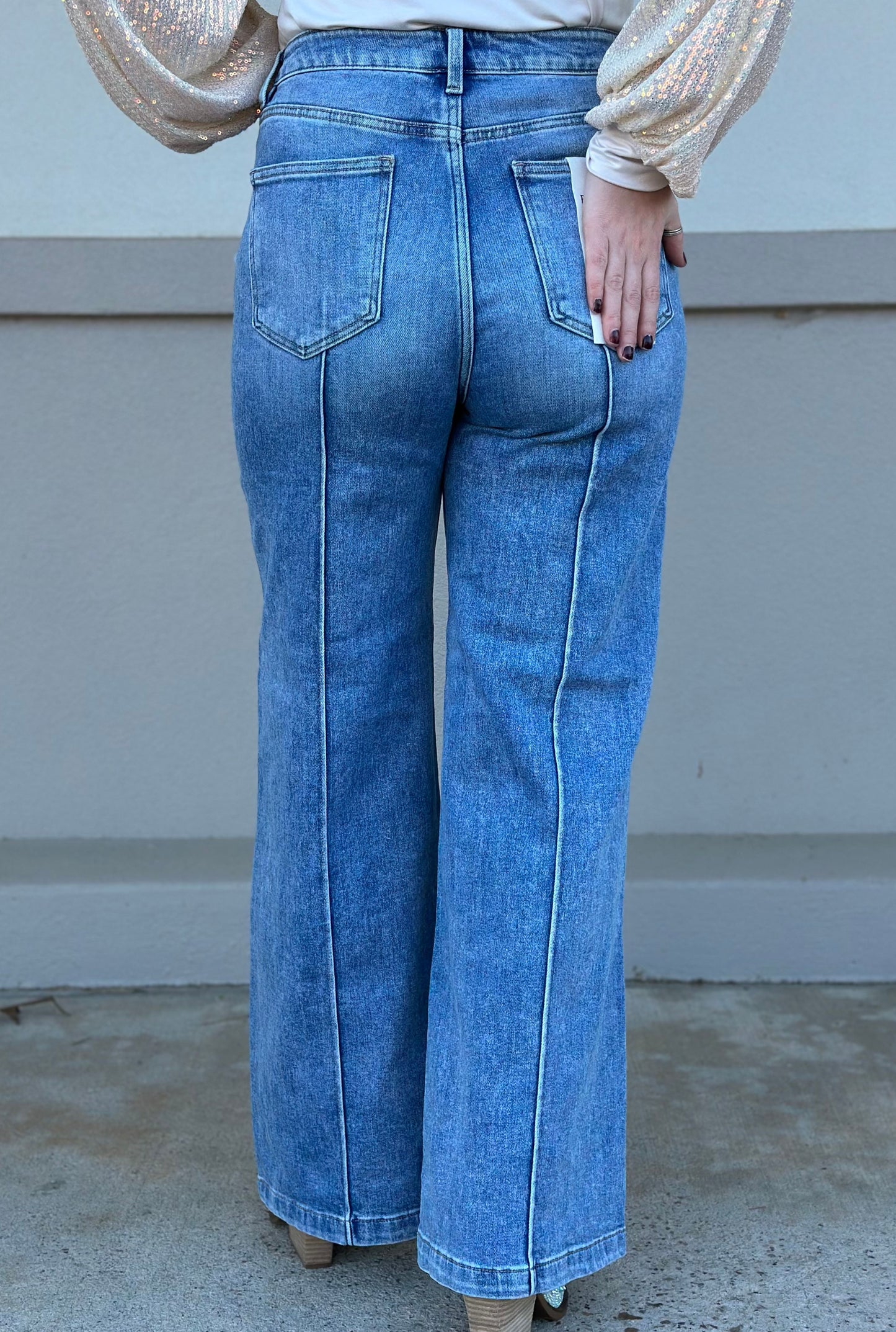 RISEN STRIPED WIDE LEG JEANS