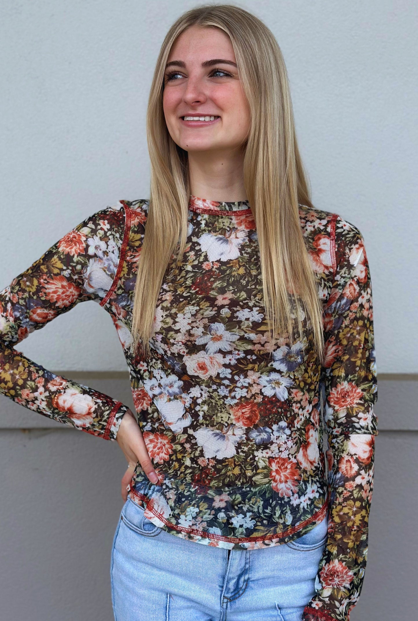 BLACK FLORAL MESH TOP