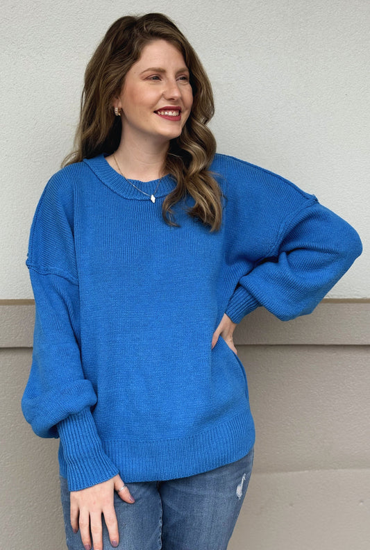 BLUE BASIC OVERSIZED SWEATER