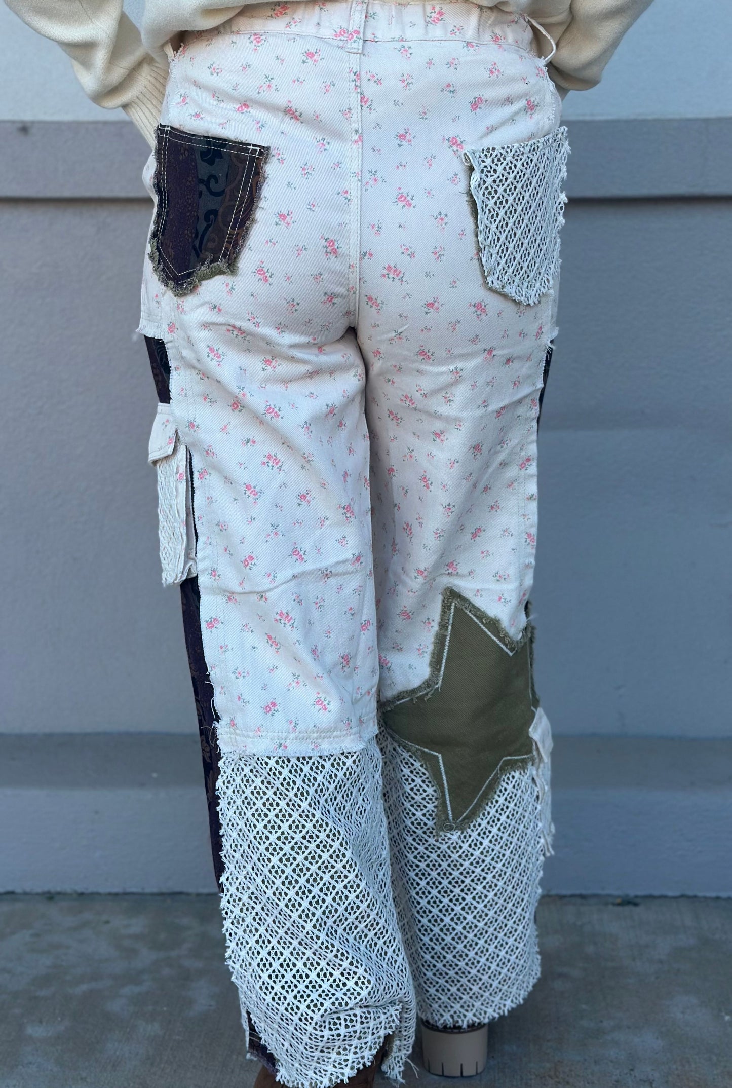 IVORY PATCHWORK DETAIL PANTS