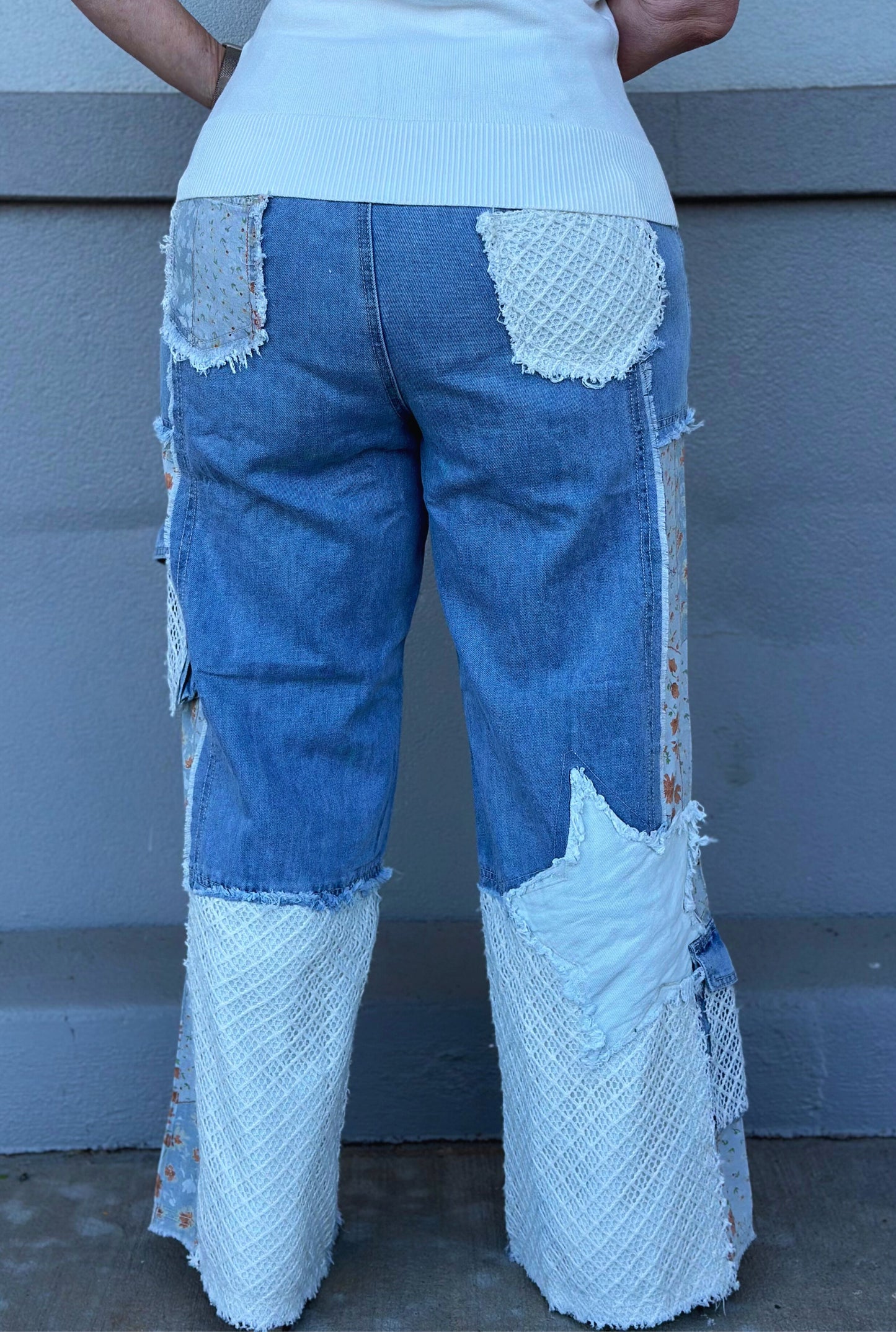 DENIM PATCHWORK DETAIL PANTS