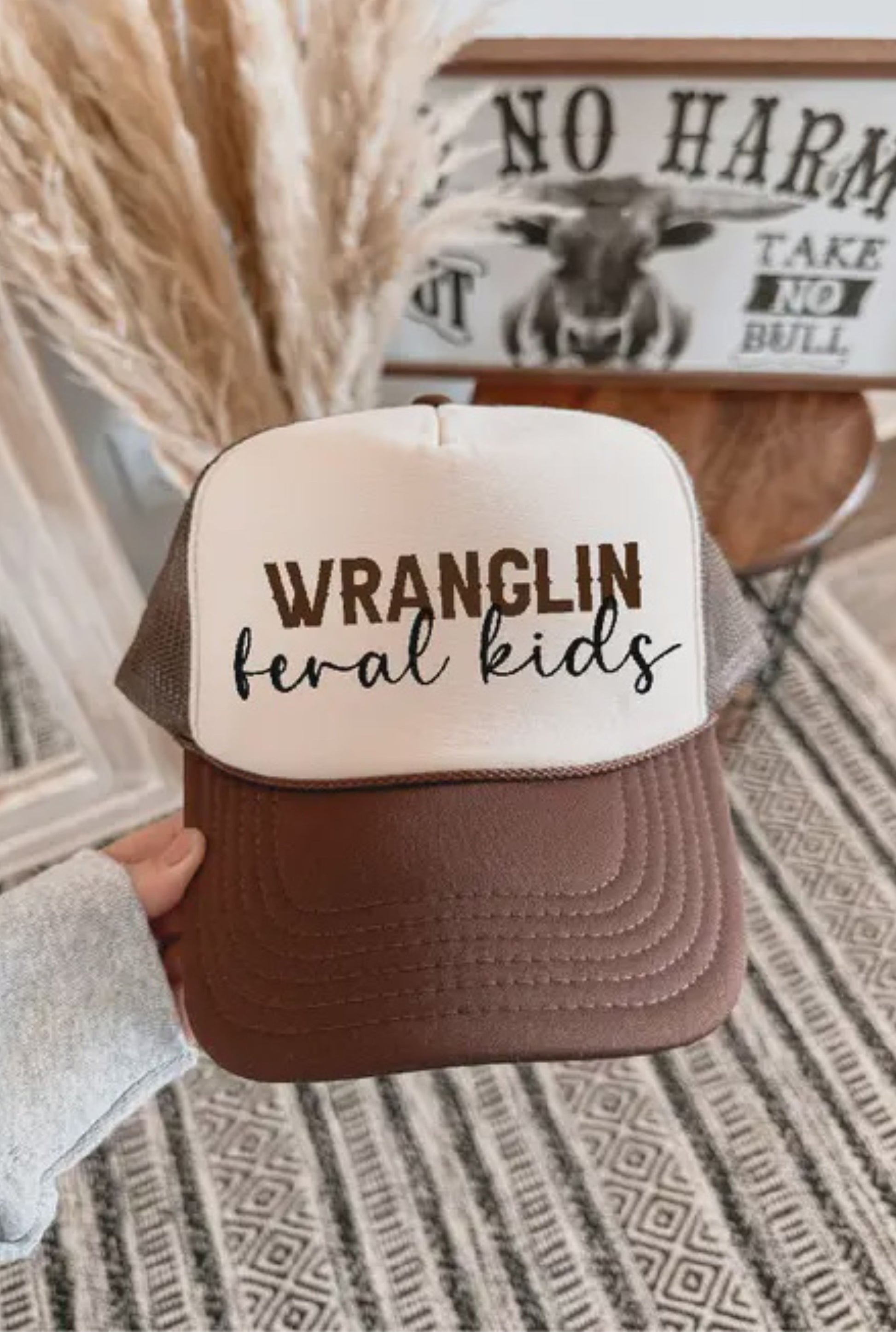 Wranglin Feral Kids Brown/Tan Trucker Hat