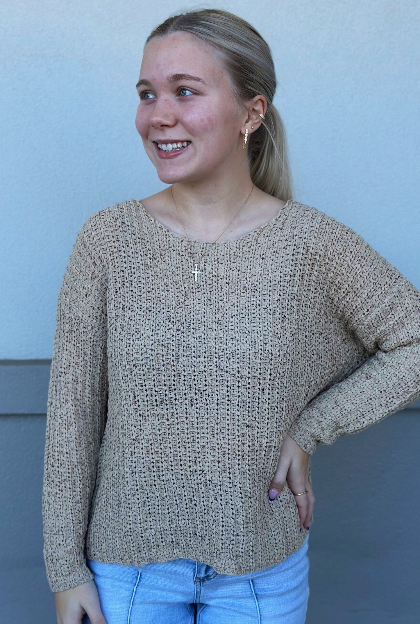 TAN KNIT KATIE TOP