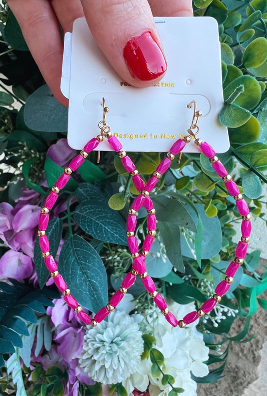 FUSHIA DIMOND DROP EARRINGS