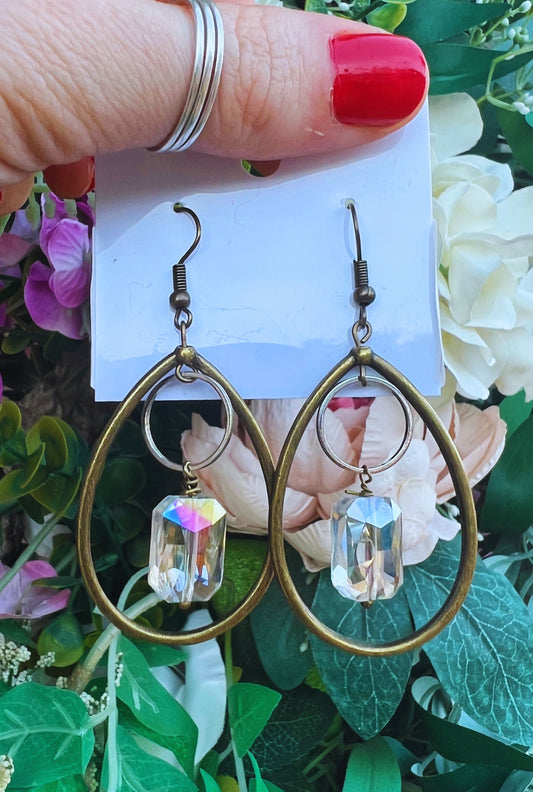 IRIDESCENT RECTANGLE DROP  EARRINGS