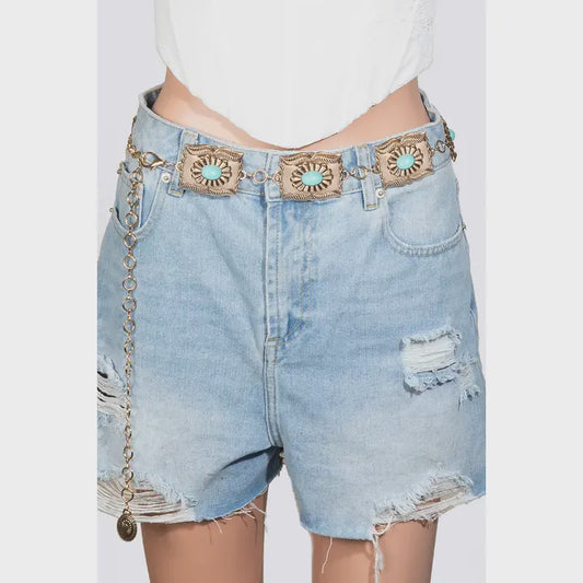 Unique Oval Stud Concho Waist Chain Belt