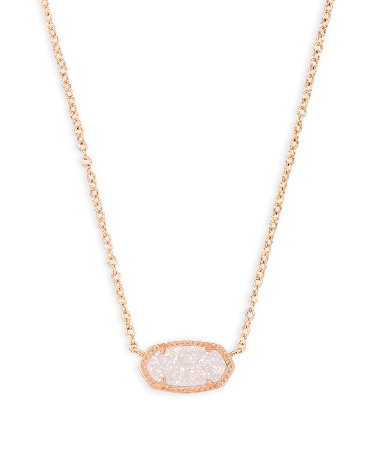 ELISA SHORT PENDANT NECKLACE ROSE GOLD IRIDESCENT DRUSY