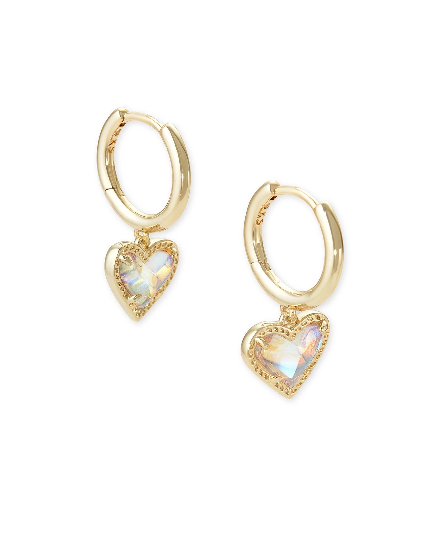 ARI HEART HUGGIE EARRINGS GOLD DICHROIC GLASS