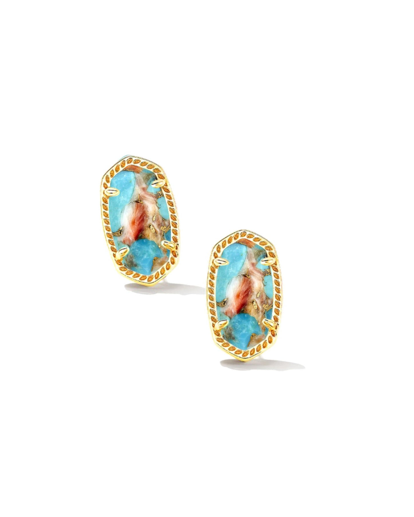 ELLIE STUD EARRINGS GOLD BRONZE VEINED TURQUOISE MAGNESITE RED OYSTER