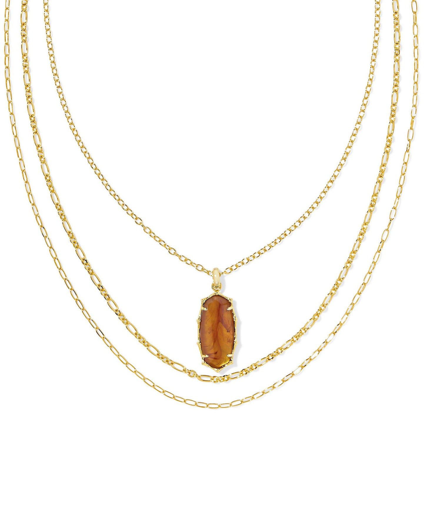 ELLE BAMBOO FRAME TRIPLE STRAND NECKLACE GOLD MARBLED AMBER ILLUSION