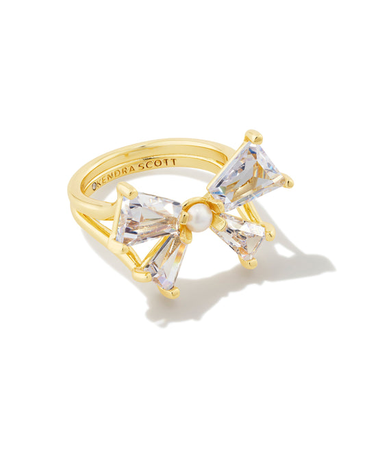 BLAIR BOW COCKTAIL RING GOLD WHITE CZ 5