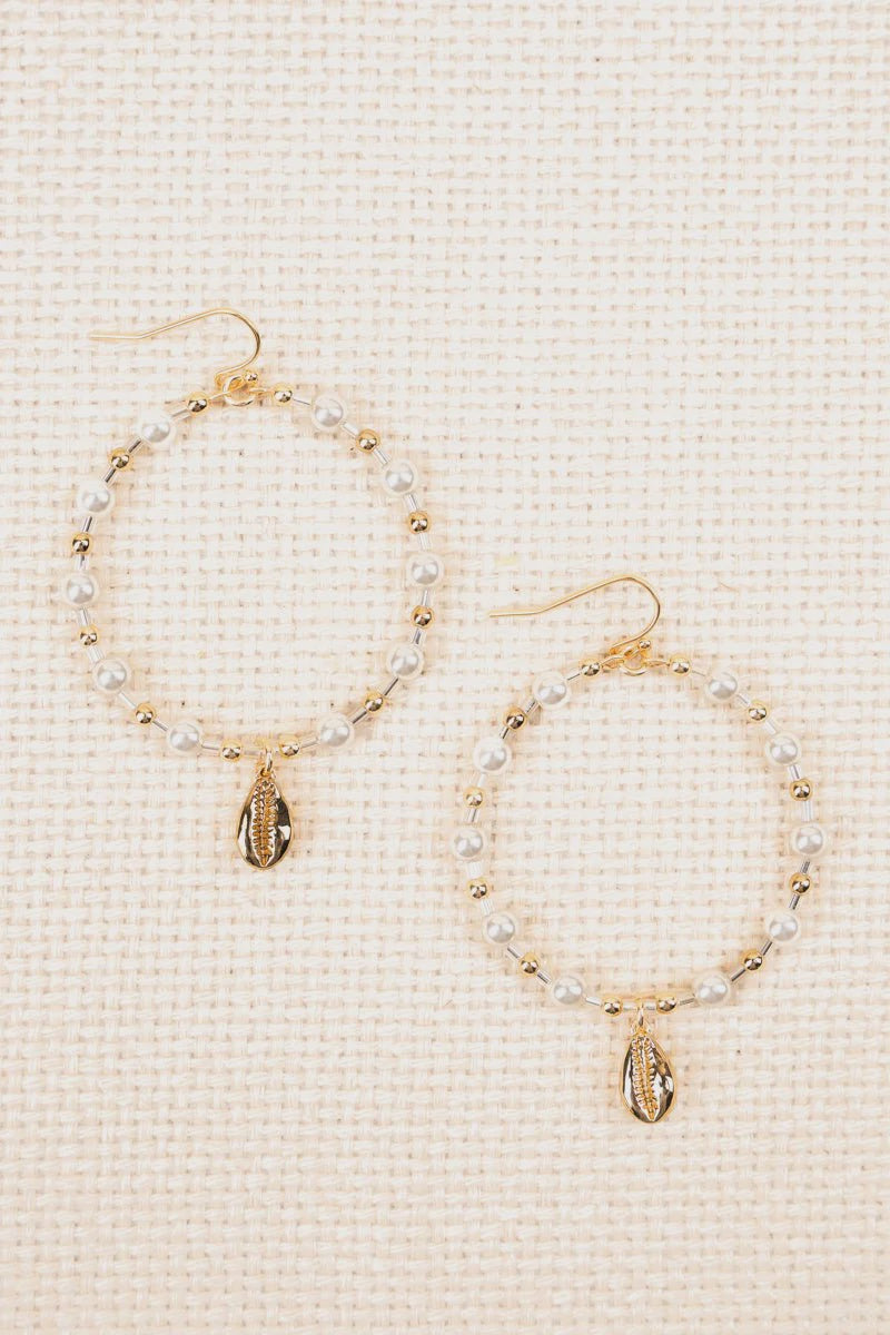 PEARL AND SHELL GOLDTONE EARRINGS