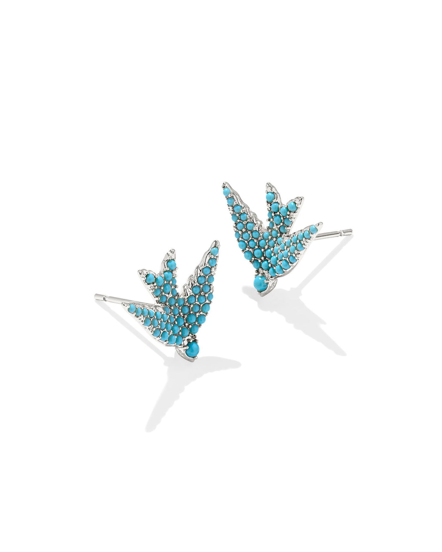 MELODY BIRD STUD EARRINGS SILVER TEAL CRYSTAL