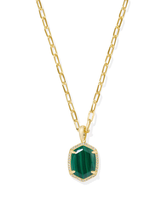 DAPHNE PAVE FRAME SHORT PENDANT NECKLACE GOLD GREEN MALACHITE