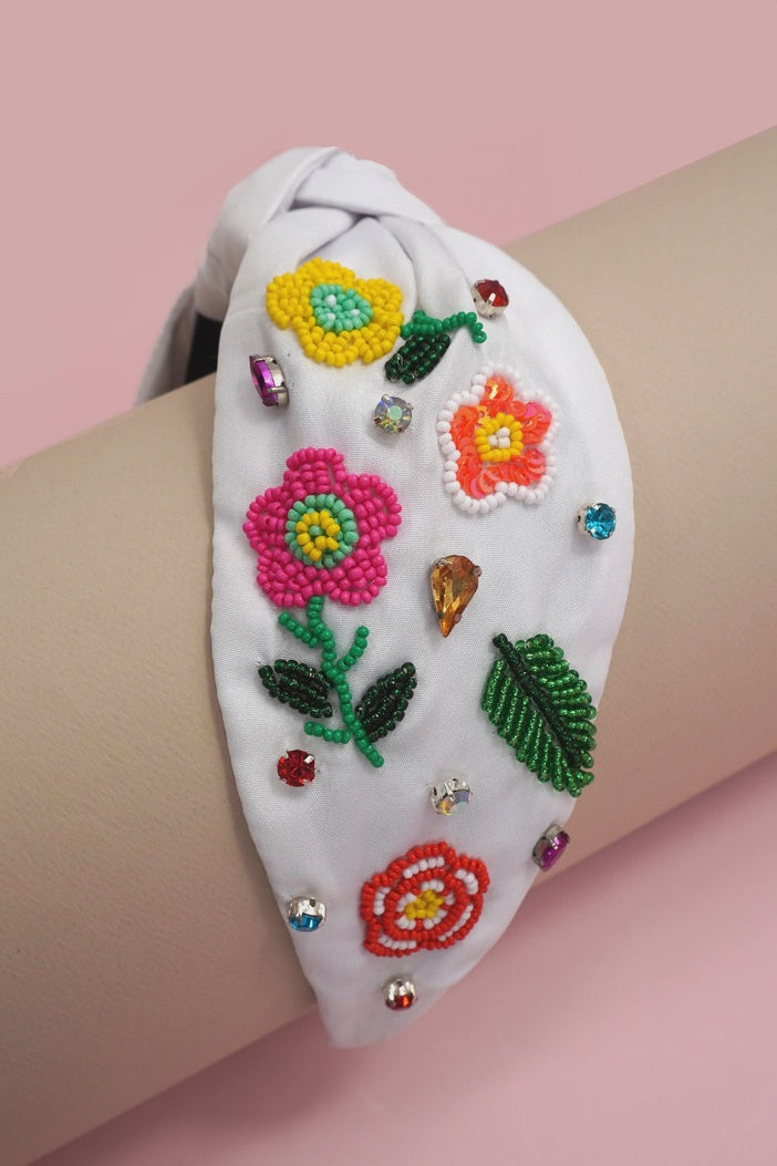 Multi Petal Flower Stone Seed Bead Headband