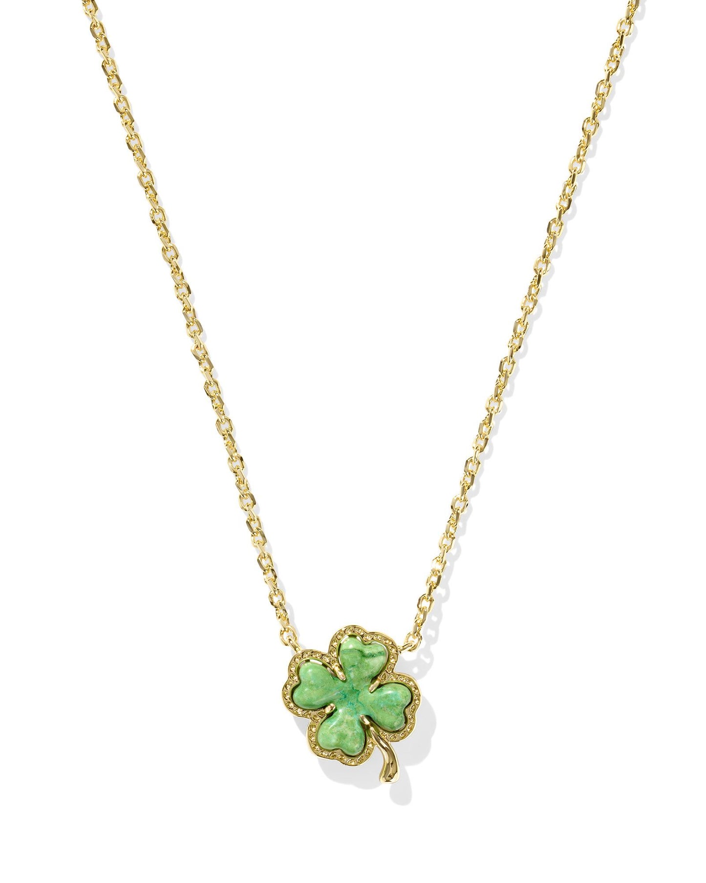 CLOVER SHORT PENDANT NECKLACE GOLD LIME GREEN MAGNESITE