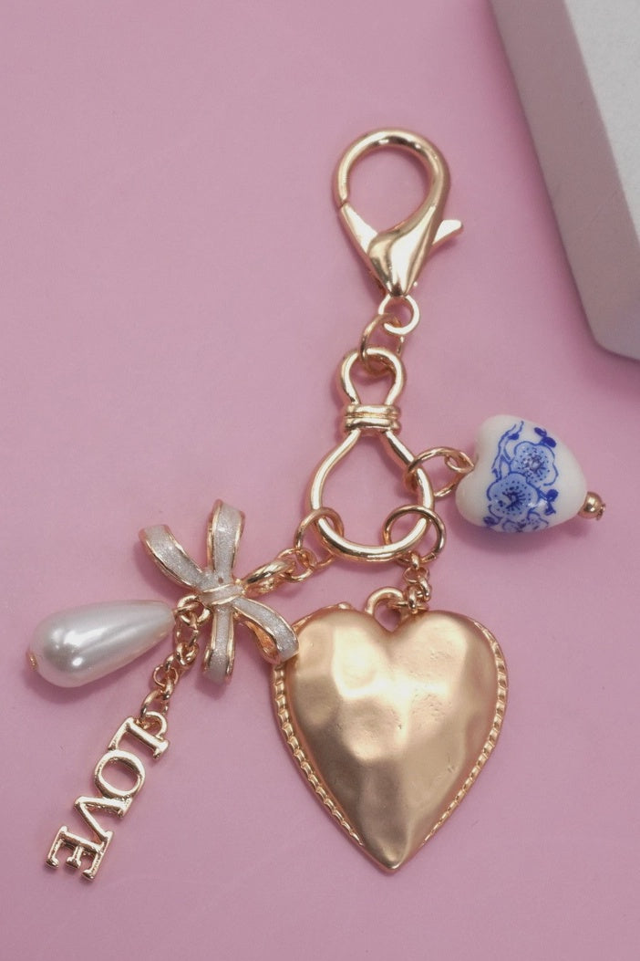 Porcelain Bow Heart Love Bag Charm