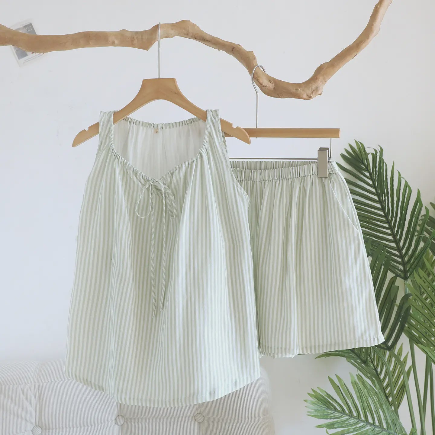 GREEN COTTON STRIPE SET