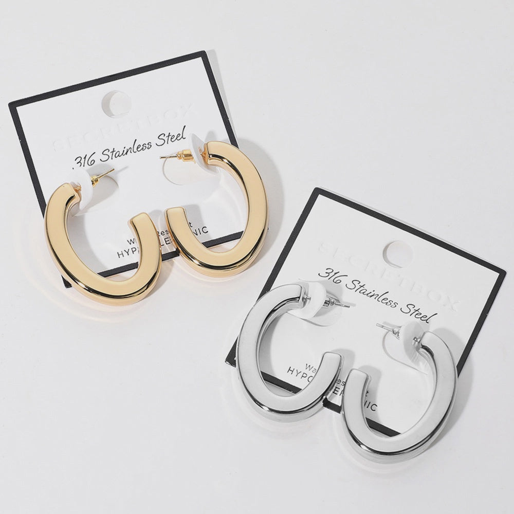 Stainless Steel Hypoallergenic Oval Hoop Earrings