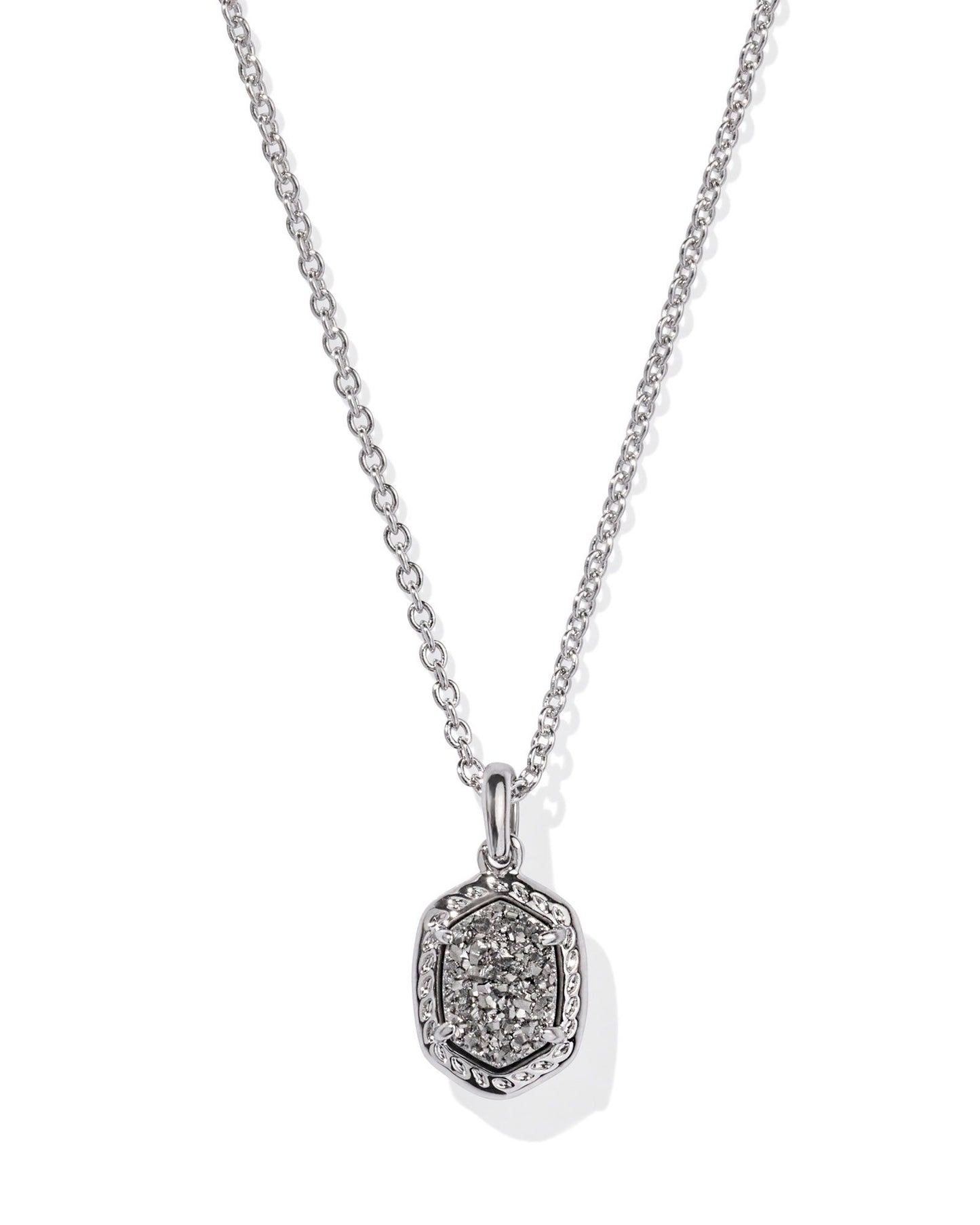 SILVER PLATINUM DRUZY DAPHNE PAVE SHORT FRAME NECKLACE