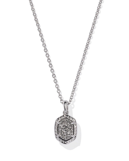 SILVER PLATINUM DRUZY DAPHNE PAVE SHORT FRAME NECKLACE