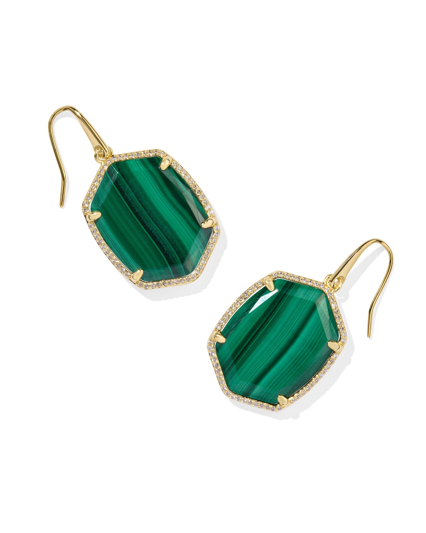 DAPHNE PAVE FRAME DROP EARRINGS GOLD GREEN MALACHITE