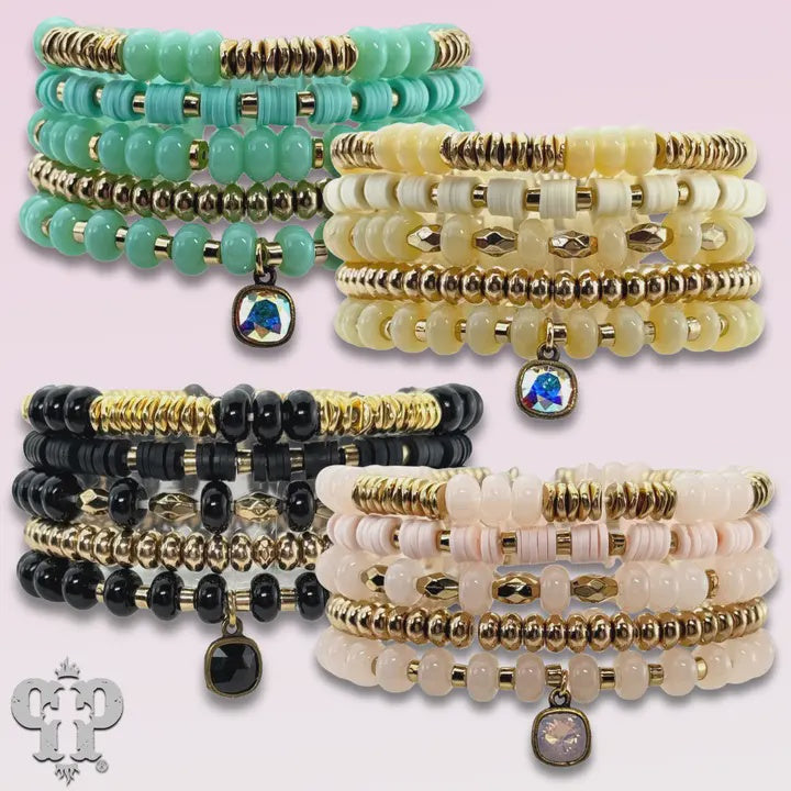 Five Strand Mixed Shape Bracelet Set with Austrian Crystal