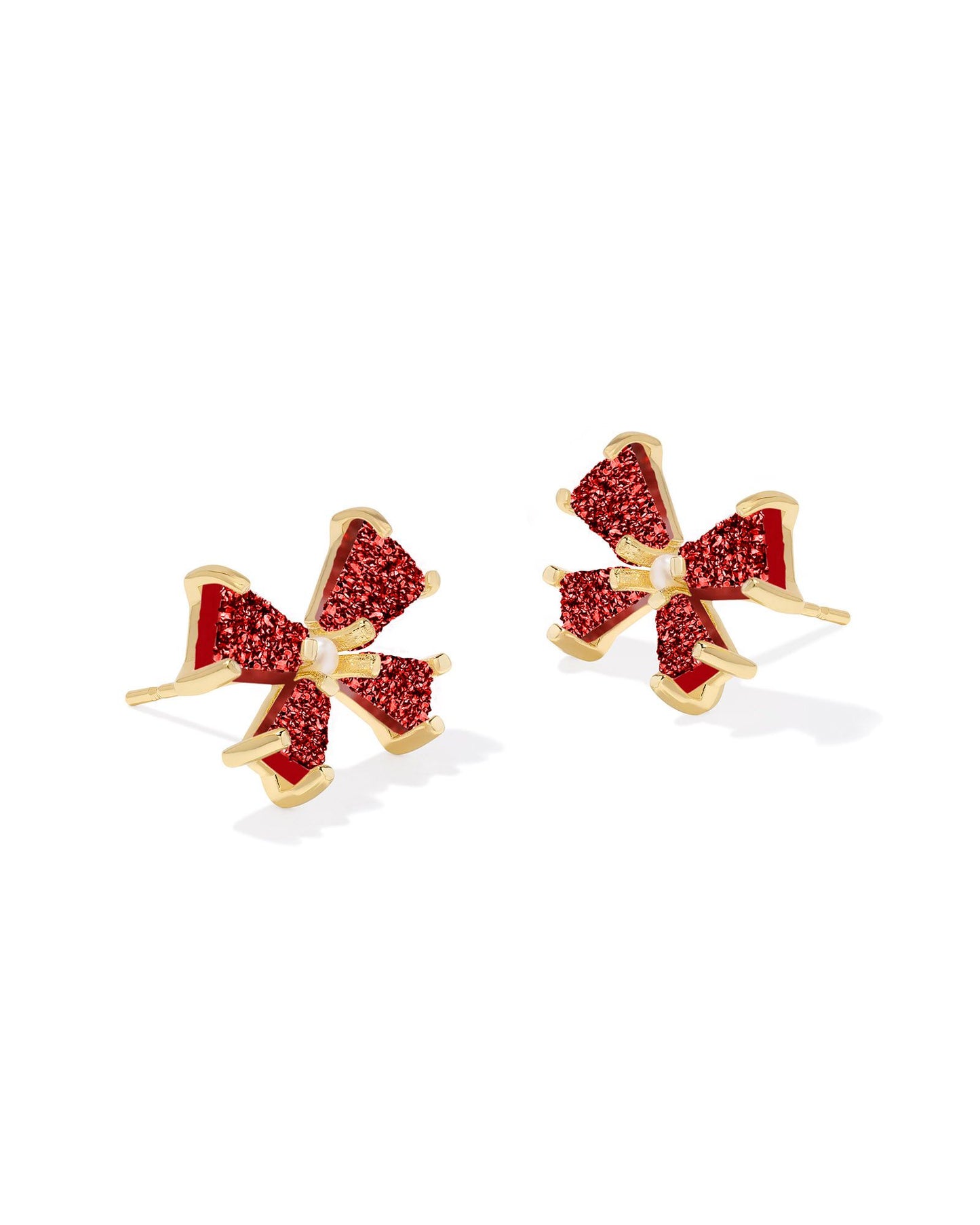 BLAIR BOW SMALL STUD EARRINGS GOLD BRIGHT RED DRUSY