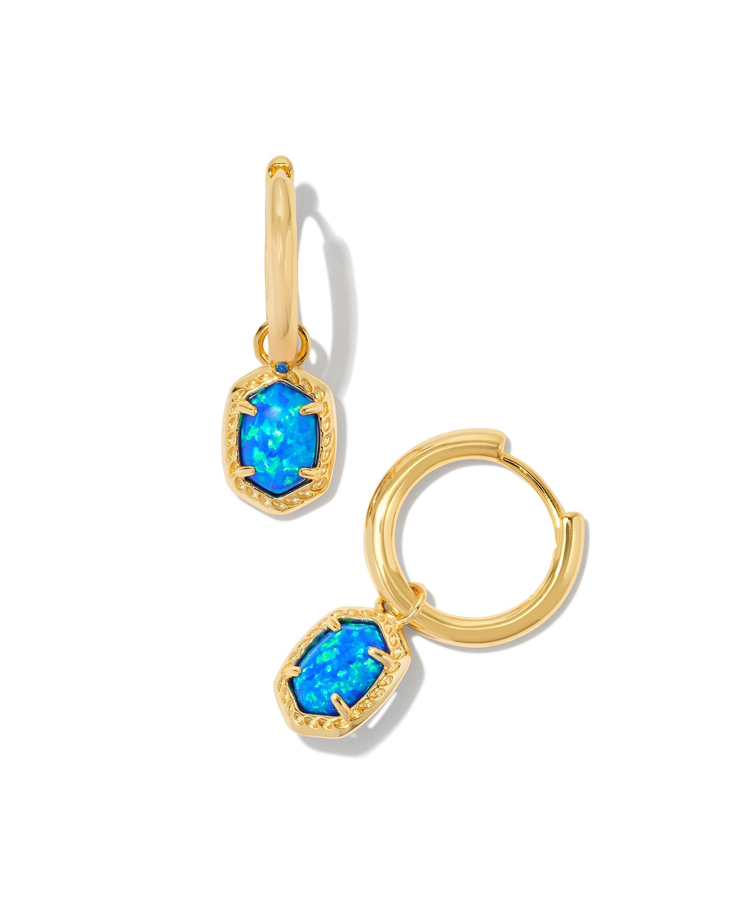 DAPHNE FRAMED HUGGIE EARRINGS GOLD BRIGHT BLUE KYOCERA OPAL