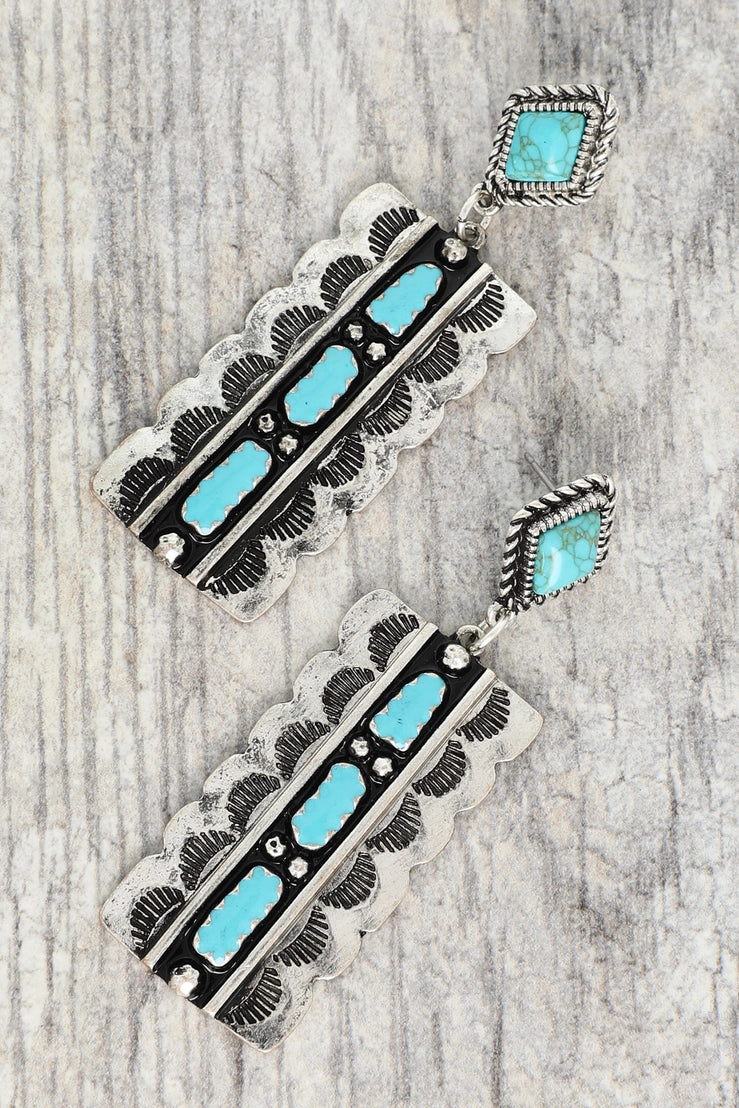 Western Turquoise Linear Bar Earrings