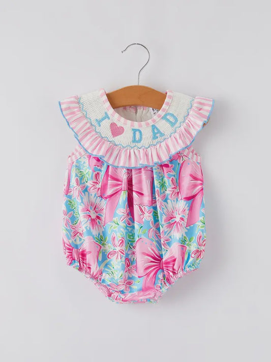 “I ❤ Dad”Embroidery Smocking Baby Girls Romper