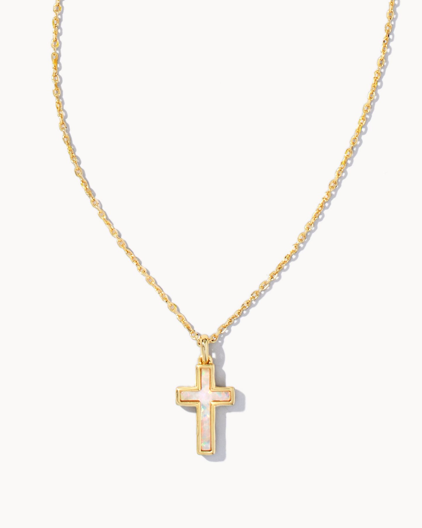 CROSS PENDANT NECKLACE GOLD WHITE OPAL