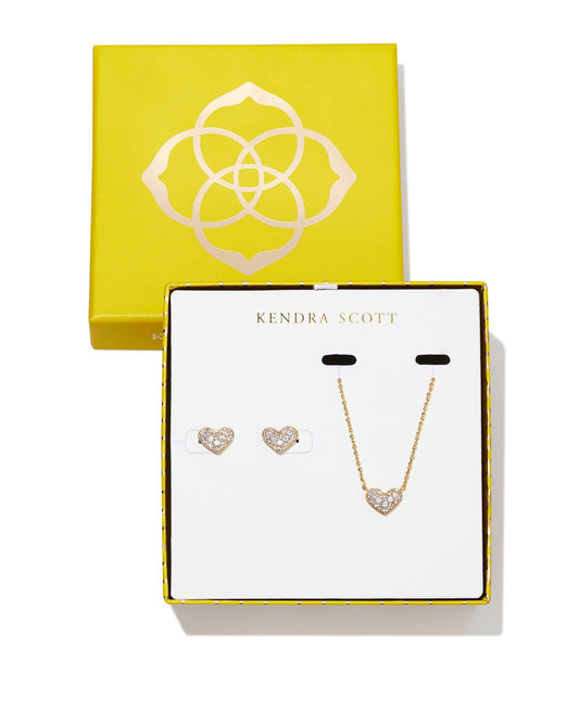 ARI PAVE CRYSTAL HEART PENDANT & STUD GIFT SET