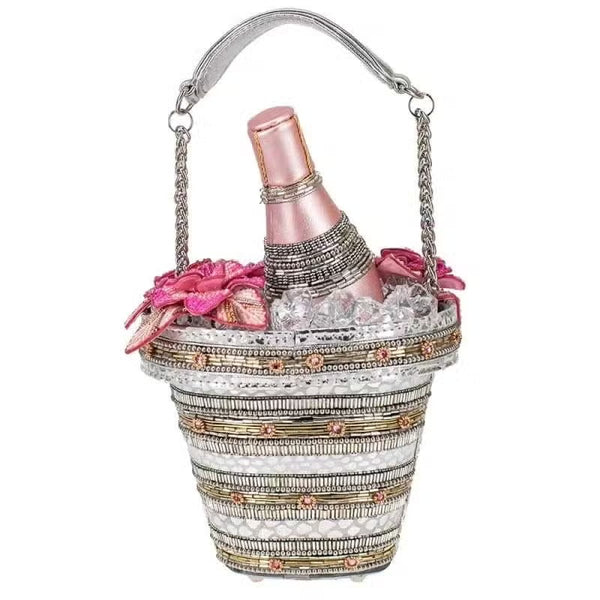 CHAMPAGNE ON ICE BEADED TOP-HANDLE BAG