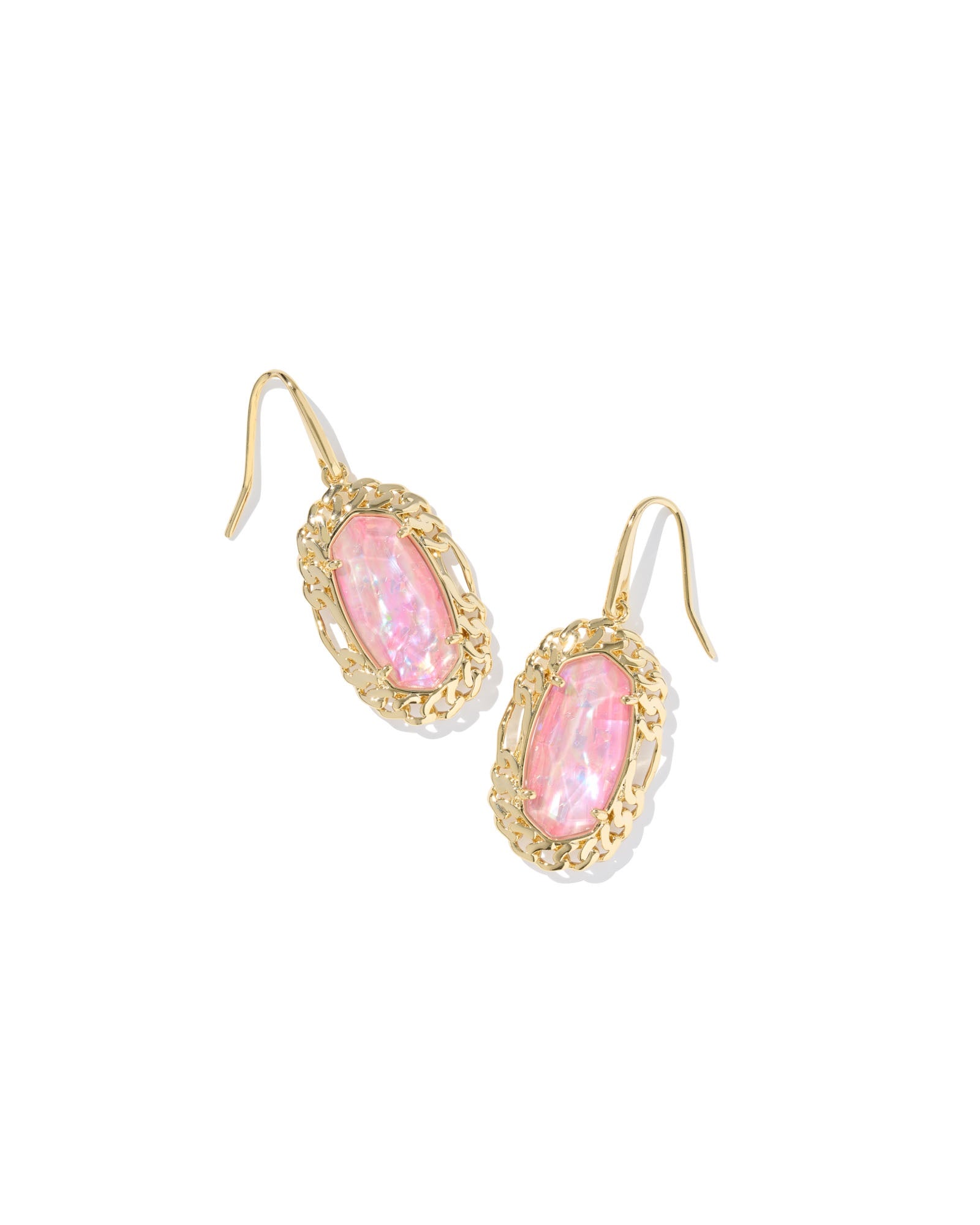 DANI FIGARO FRAME DROP EARRINGS GOLD PINK IRIDESCENT MOTHER OF PEARL