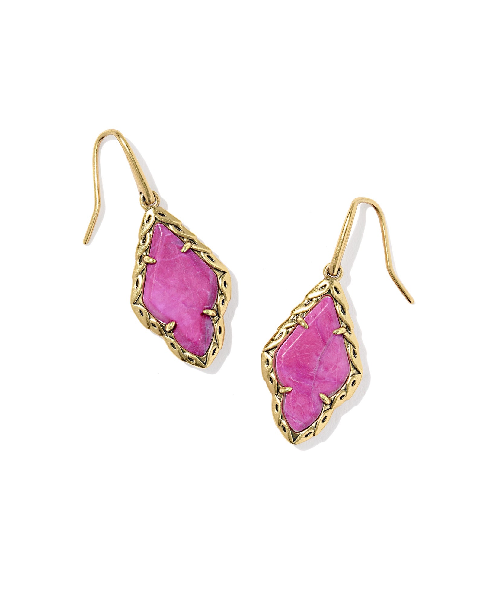 ADELINE DROP EARRINGS VINTAGE GOLD DARK FUCHSIA VARIEGATED MAGNESITE