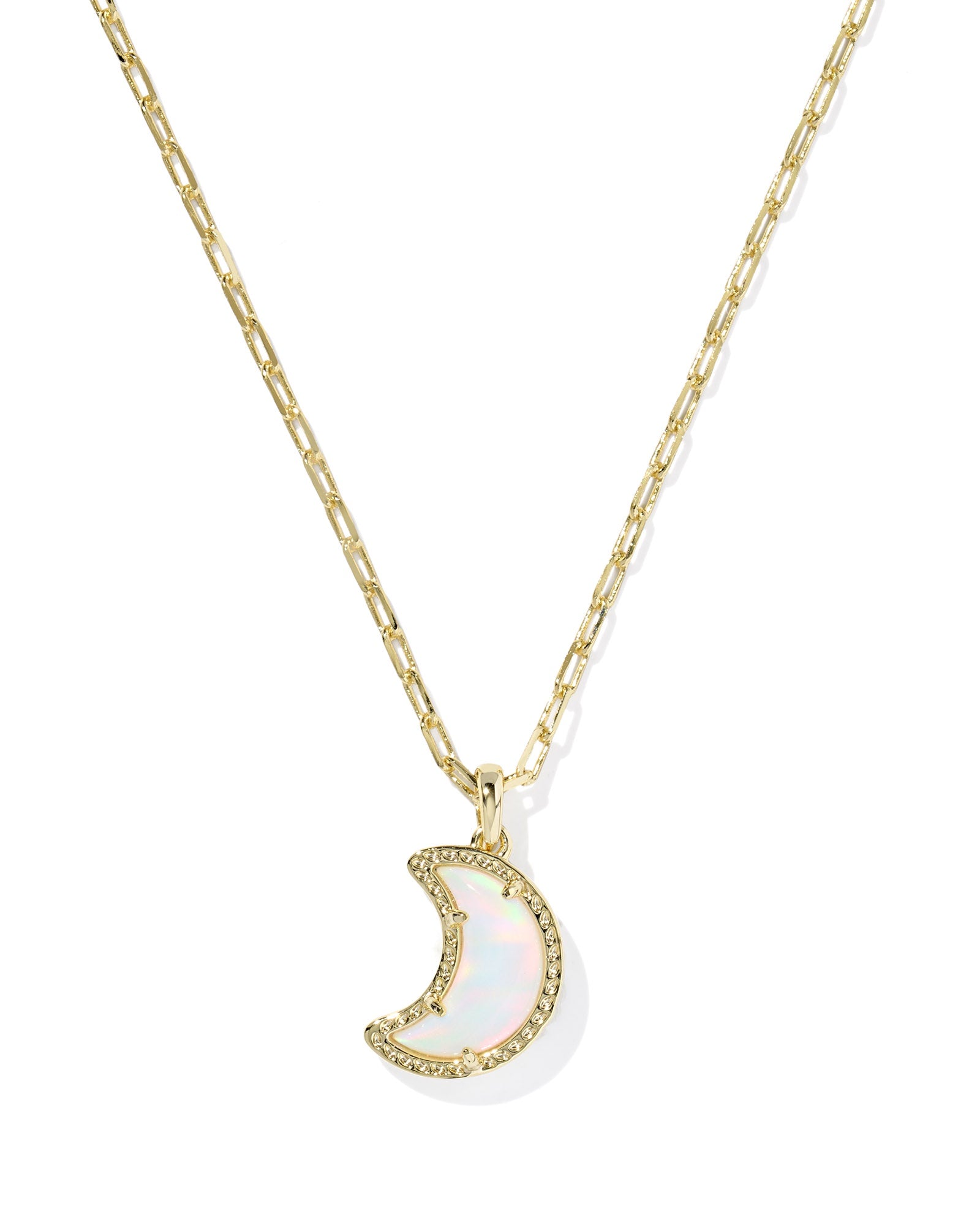 MOON SHORT PENDANT NECKLACE GOLD WHITE OPALESCENT RESIN