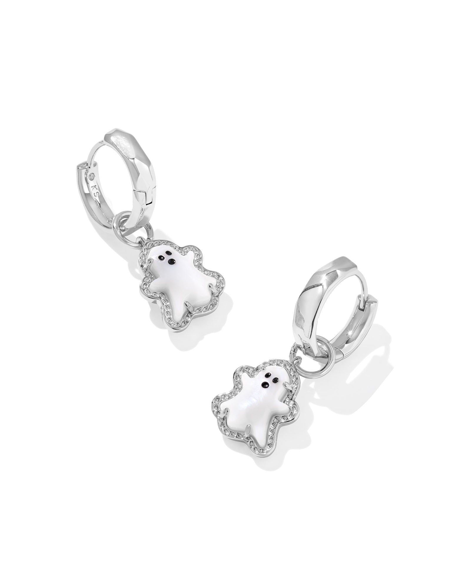 GHOST HUGGIE EARRINGS SILVER WHITE MOTHER OF PEARL